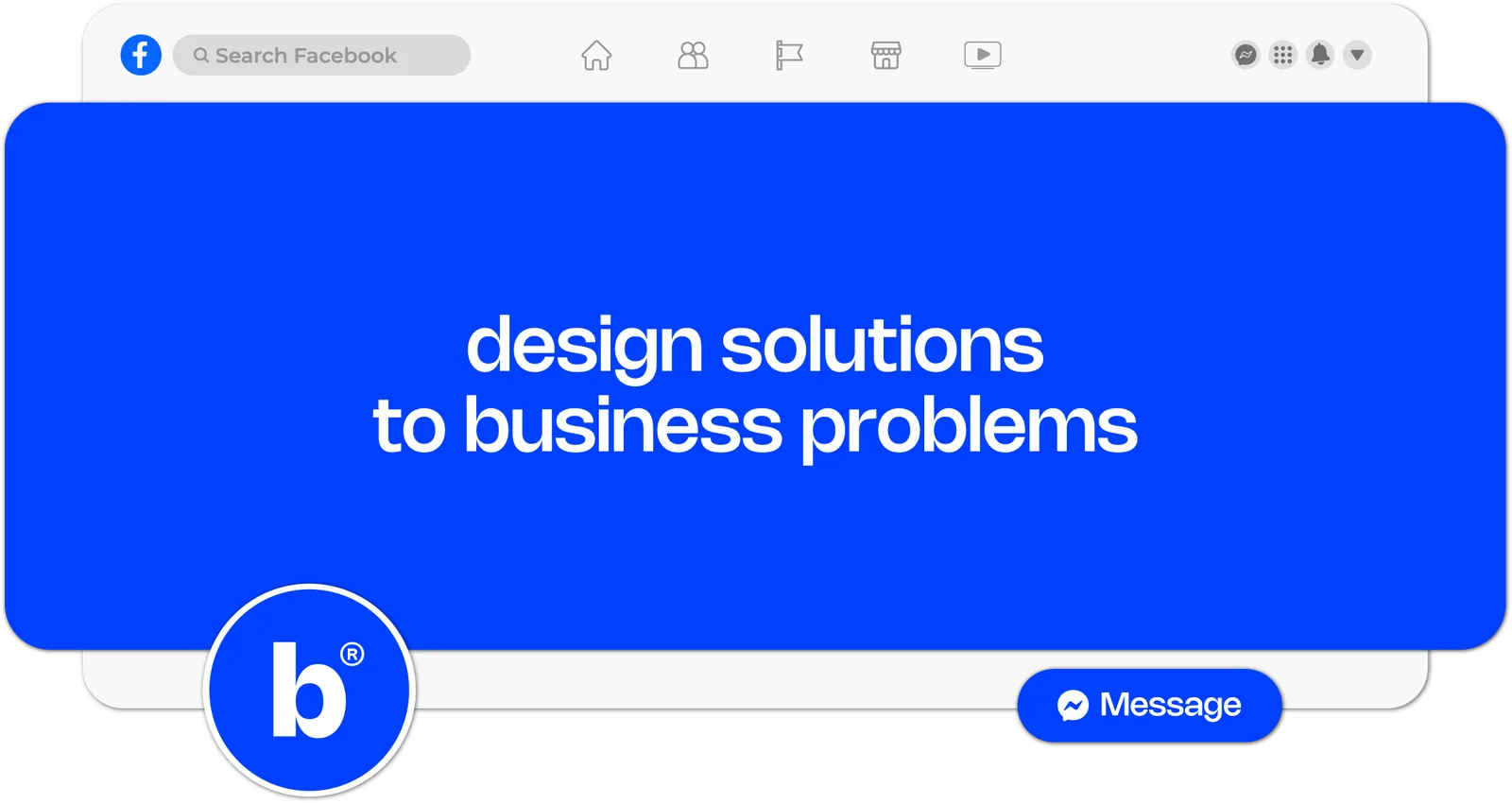 Facebook page with a Braind Blue cover reading design solutions to business problems and a b® profile picture