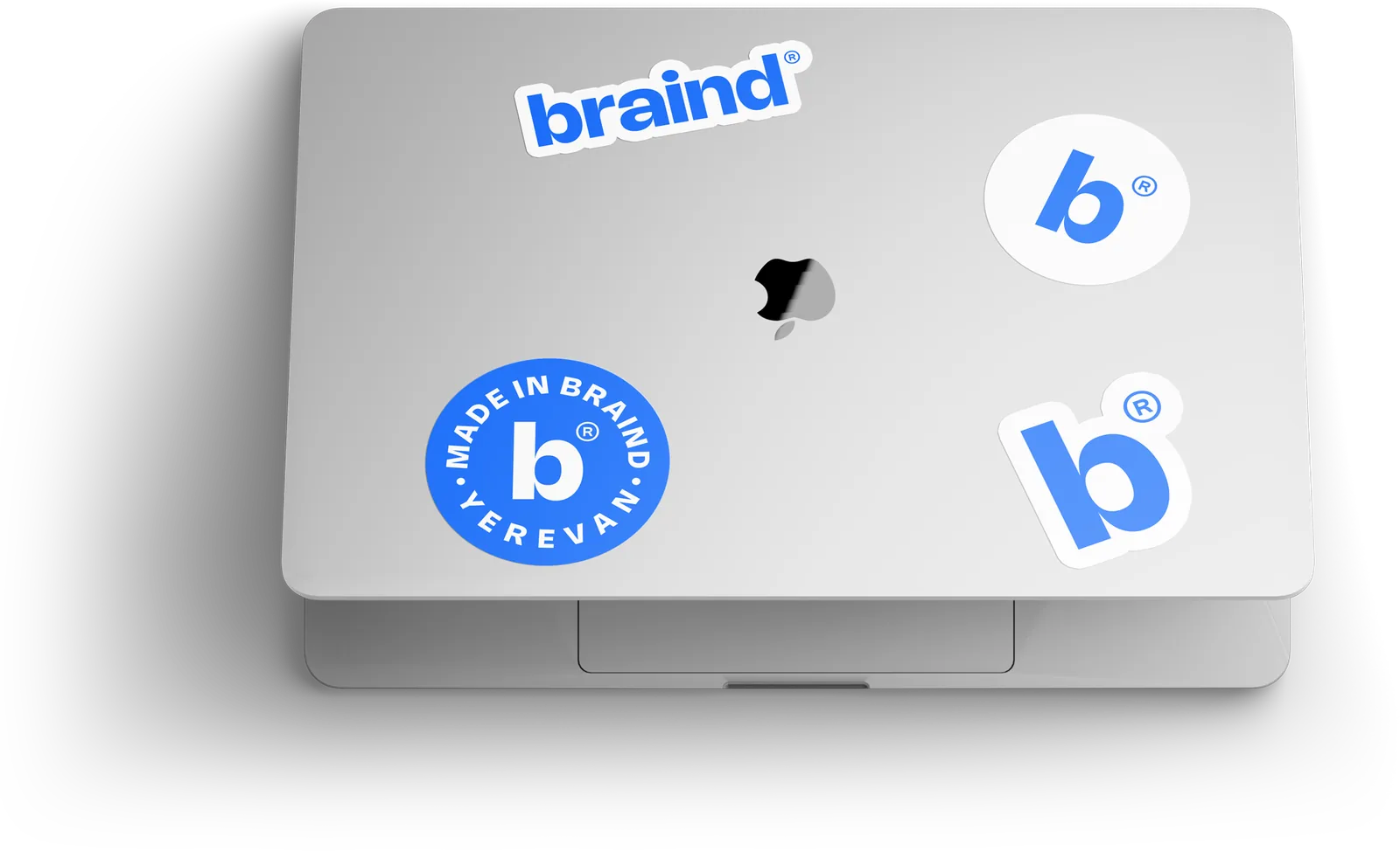 Laptop lid with braind®, b® and Made in Braind stickers