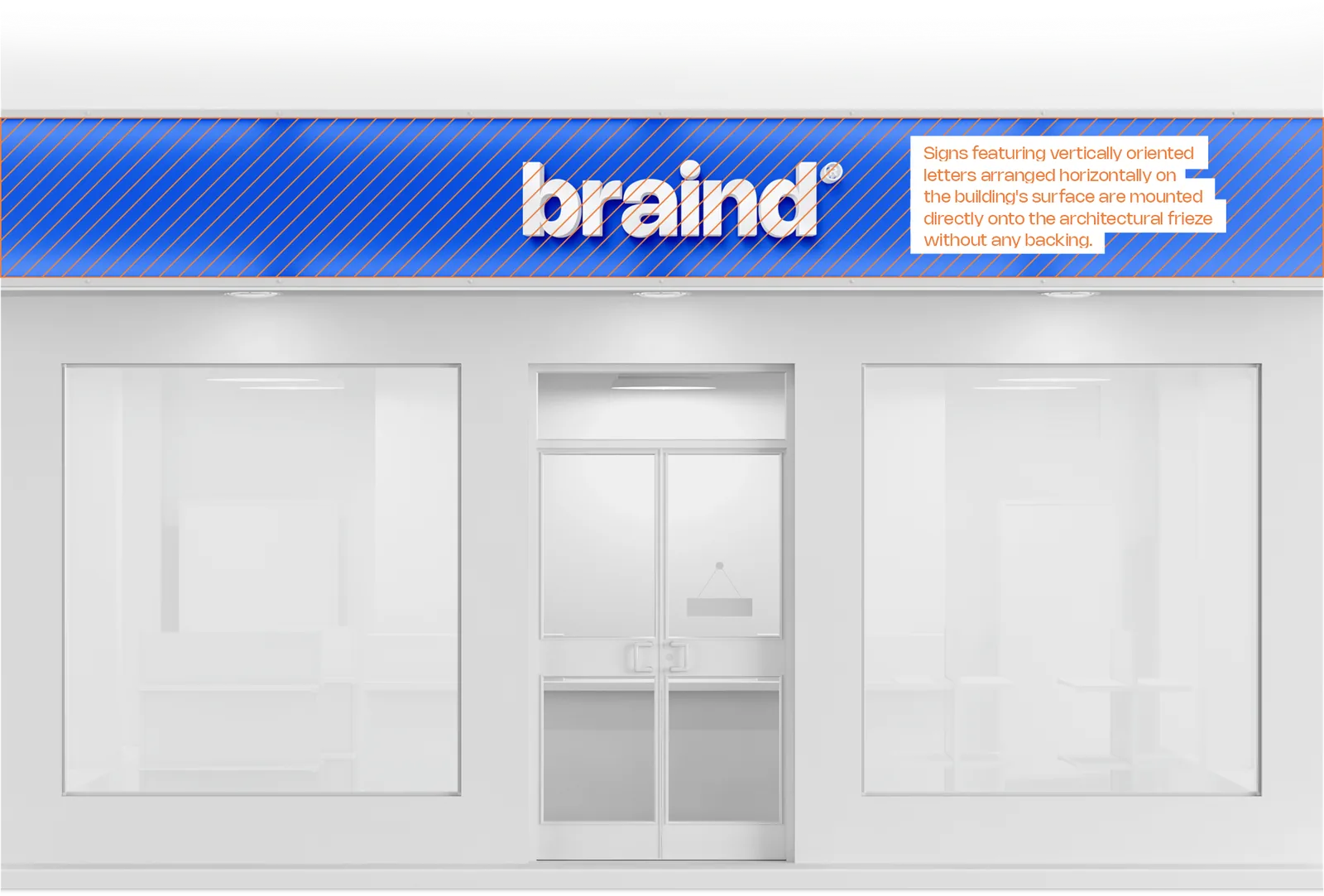 Façade diagram: letters are fixed directly to the architectural frieze with no backing panel