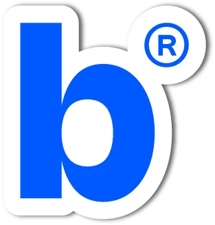 Die-cut sticker of the blue b® symbol with a white border